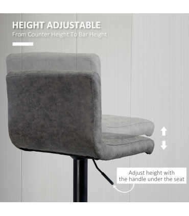 Barstools Set of 2 Adjustable Height Bar Chairs with Footrest, Grey PU LEATHER