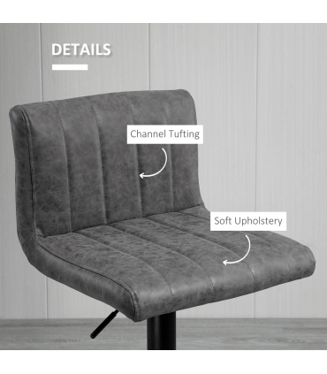 Barstools Set of 2 Adjustable Height Bar Chairs with Footrest, Grey PU LEATHER