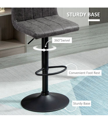 Barstools Set of 2 Adjustable Height Bar Chairs with Footrest, Grey PU LEATHER