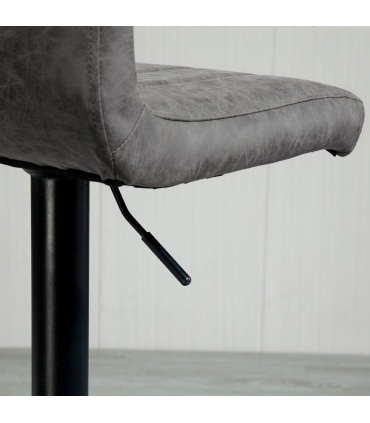 Barstools Set of 2 Adjustable Height Bar Chairs with Footrest, Grey PU LEATHER