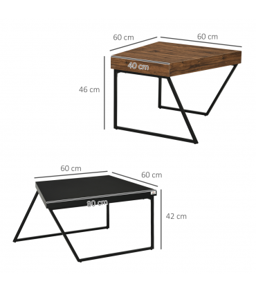 Coffee Table Set of 2, Wood-effect and Black, Steel Frame, 80x60x42 cm