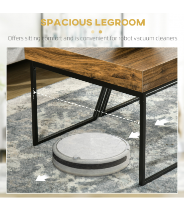 Coffee Table Set of 2, Wood-effect and Black, Steel Frame, 80x60x42 cm