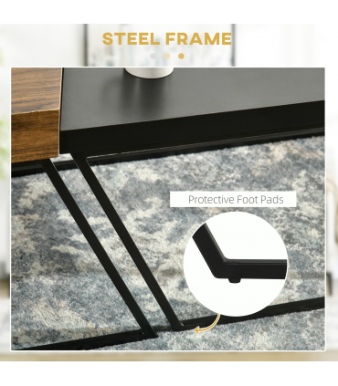 Coffee Table Set of 2, Wood-effect and Black, Steel Frame, 80x60x42 cm