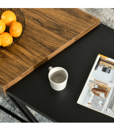 Coffee Table Set of 2, Wood-effect and Black, Steel Frame, 80x60x42 cm