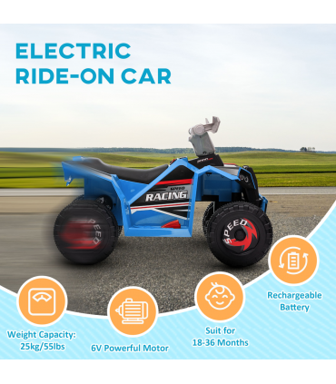 Electric Quadbike Blue PP Metal 48.5H x 70L x 41.5W cm 25kg 6V Kids Ride-On ATV