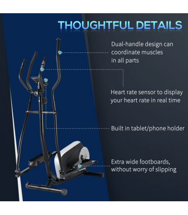 HOMCOM Elliptical Cross Trainer w/ Adjustable Resistance, LCD Monitor, Wheels
