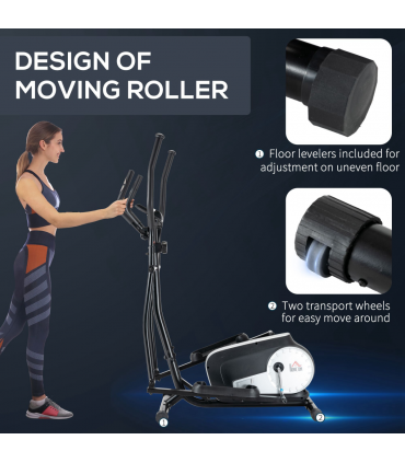 HOMCOM Elliptical Cross Trainer w/ Adjustable Resistance, LCD Monitor, Wheels