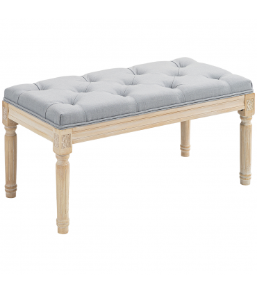 HOMCOM End of Bed Bench Tufted Upholstered Foot Stool, Light Grey