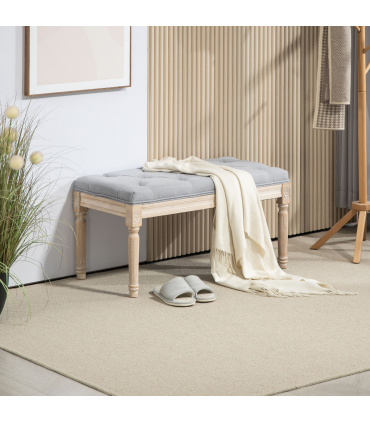 HOMCOM End of Bed Bench Tufted Upholstered Foot Stool, Light Grey