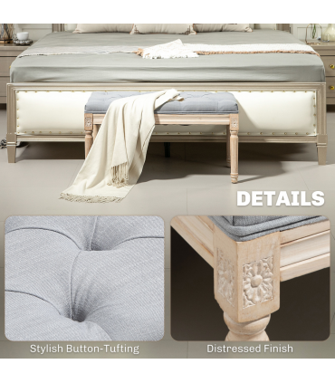 HOMCOM End of Bed Bench Tufted Upholstered Foot Stool, Light Grey