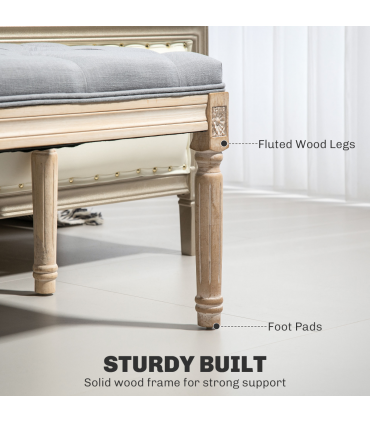 HOMCOM End of Bed Bench Tufted Upholstered Foot Stool, Light Grey