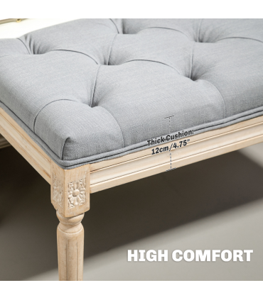 HOMCOM End of Bed Bench Tufted Upholstered Foot Stool, Light Grey