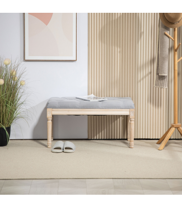 HOMCOM End of Bed Bench Tufted Upholstered Foot Stool, Light Grey