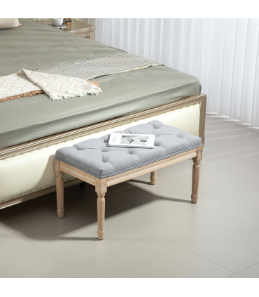 HOMCOM End of Bed Bench Tufted Upholstered Foot Stool, Light Grey