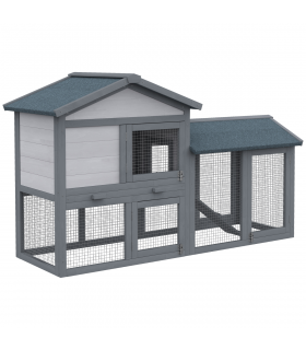 5ft Wooden Rabbit Guniea Pigs Hutch with Run 2 Tiers Outdoor Cage Pet House