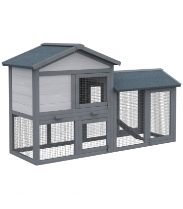 5ft Wooden Rabbit Guniea Pigs Hutch with Run 2 Tiers Outdoor Cage Pet House