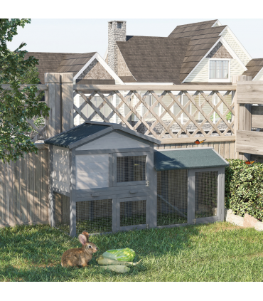 5ft Wooden Rabbit Guniea Pigs Hutch with Run 2 Tiers Outdoor Cage Pet House