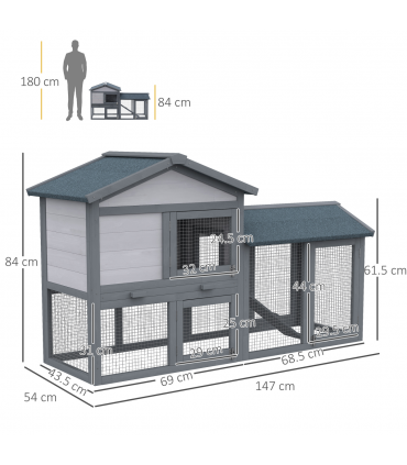 5ft Wooden Rabbit Guniea Pigs Hutch with Run 2 Tiers Outdoor Cage Pet House