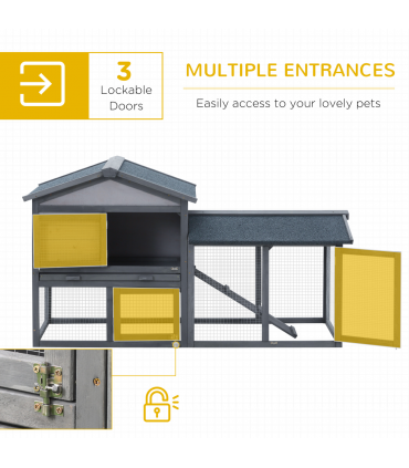 5ft Wooden Rabbit Guniea Pigs Hutch with Run 2 Tiers Outdoor Cage Pet House