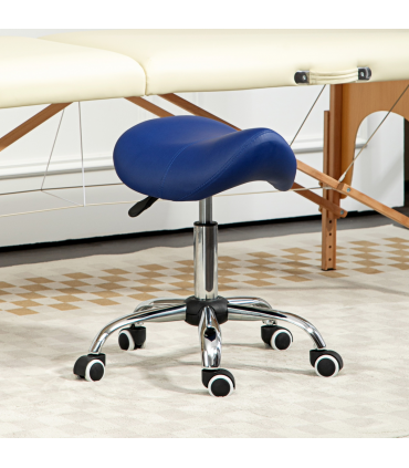 HOMCOM PU Leather Saddle Stool w/ Moulded Padded Seat Adjustable Height Blue