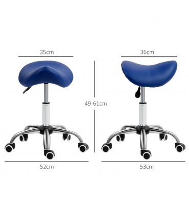 HOMCOM PU Leather Saddle Stool w/ Moulded Padded Seat Adjustable Height Blue