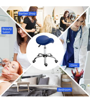 HOMCOM PU Leather Saddle Stool w/ Moulded Padded Seat Adjustable Height Blue