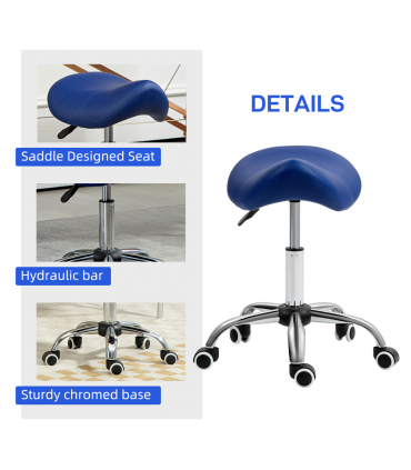 HOMCOM PU Leather Saddle Stool w/ Moulded Padded Seat Adjustable Height Blue