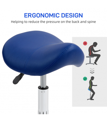 HOMCOM PU Leather Saddle Stool w/ Moulded Padded Seat Adjustable Height Blue