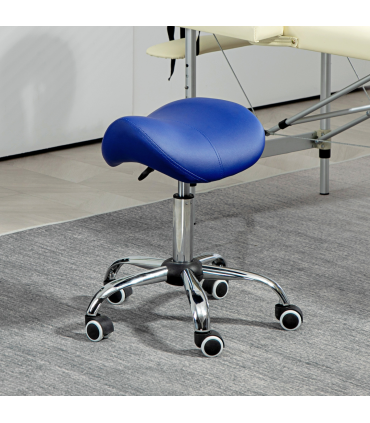 HOMCOM PU Leather Saddle Stool w/ Moulded Padded Seat Adjustable Height Blue