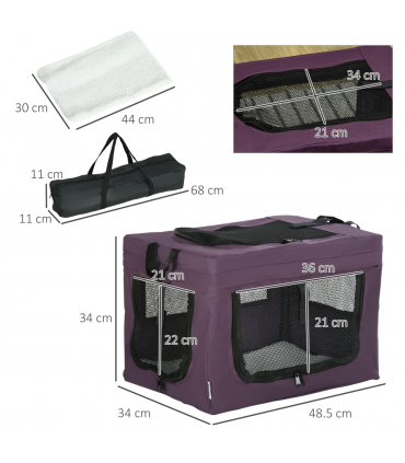 Mesh Purple 48.5cm Foldable Pet Carrier, Cat Bag w/ Cushion, for Miniature Dogs