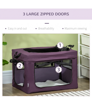 Mesh Purple 48.5cm Foldable Pet Carrier, Cat Bag w/ Cushion, for Miniature Dogs
