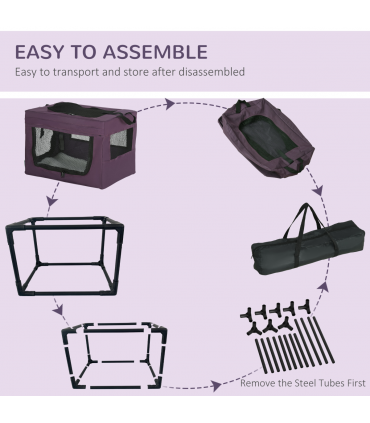 Mesh Purple 48.5cm Foldable Pet Carrier, Cat Bag w/ Cushion, for Miniature Dogs