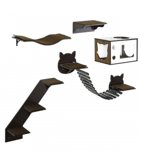 5 Piece Cat Wall Shelves with Curved Platform, Cat House, Bridge, Stairs
