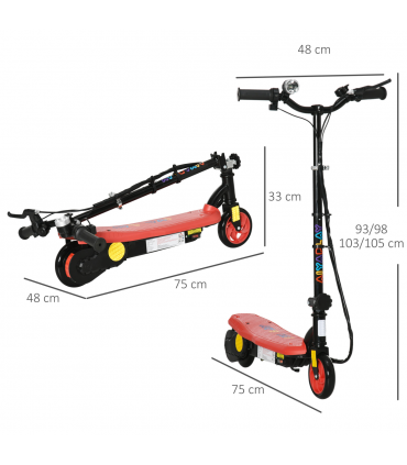 Folding Electric Scooter E-Scooter w/ LED Headlight, for Ages 7-14 Years - Red