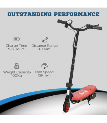 Folding Electric Scooter E-Scooter w/ LED Headlight, for Ages 7-14 Years - Red