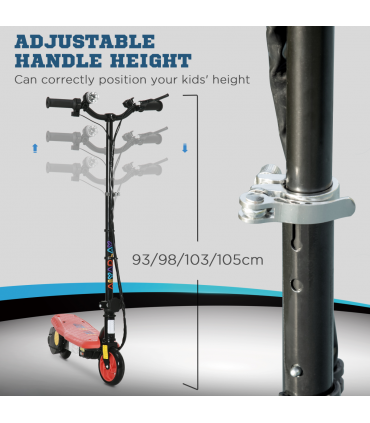 Folding Electric Scooter E-Scooter w/ LED Headlight, for Ages 7-14 Years - Red