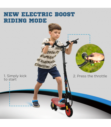Folding Electric Scooter E-Scooter w/ LED Headlight, for Ages 7-14 Years - Red