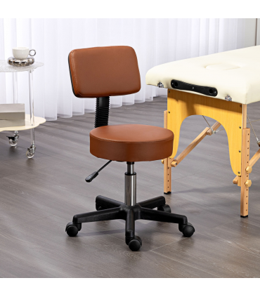 HOMCOM Adjustable Swivel Salon Chair Padded Seat Back 5 Wheels Brown