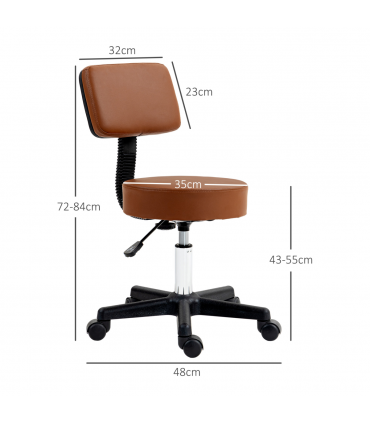 HOMCOM Adjustable Swivel Salon Chair Padded Seat Back 5 Wheels Brown