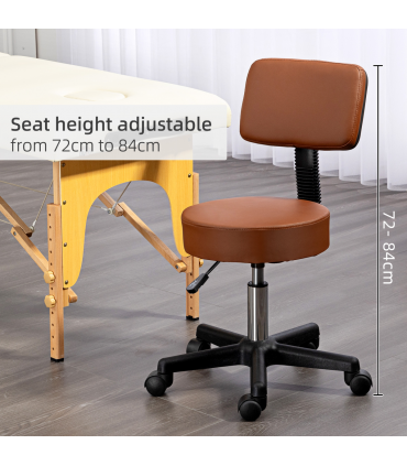 HOMCOM Adjustable Swivel Salon Chair Padded Seat Back 5 Wheels Brown