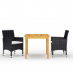 3 Piece Garden Dining Set with Cushions Black
