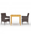 3 Piece Garden Dining Set with Cushions Brown