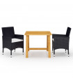 3 Piece Garden Dining Set with Cushions Black