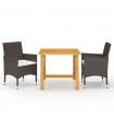 3 Piece Garden Dining Set with Cushions Brown