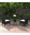 3 Piece Garden Bistro Set Poly Rattan and Tempered Glass Black
