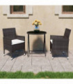 3 Piece Garden Bistro Set Poly Rattan and Tempered Glass Brown
