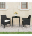 3 Piece Garden Bistro Set Poly Rattan and Tempered Glass Black