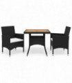 3 Piece Garden Dining Set Poly Rattan and Solid Wood Black