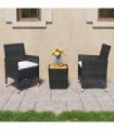 3 Piece Garden Bistro Set Poly Rattan and Solid Wood Black