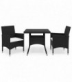 3 Piece Garden Dining Set Poly Rattan and Tempered Glass Black